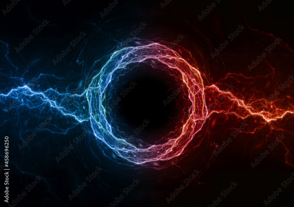 Naklejka premium Fire and ice lightning circle with copy space