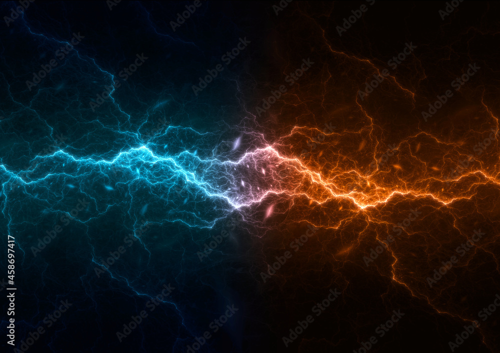 Naklejka premium Fire and ice lightning, abstract plasma background