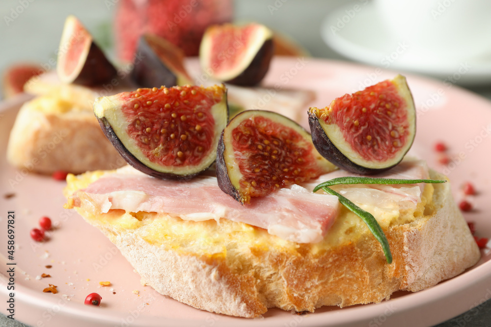 Concept of tasty food with bruschetta with fig, close up Concept of tasty food with bruschetta with fig, close up