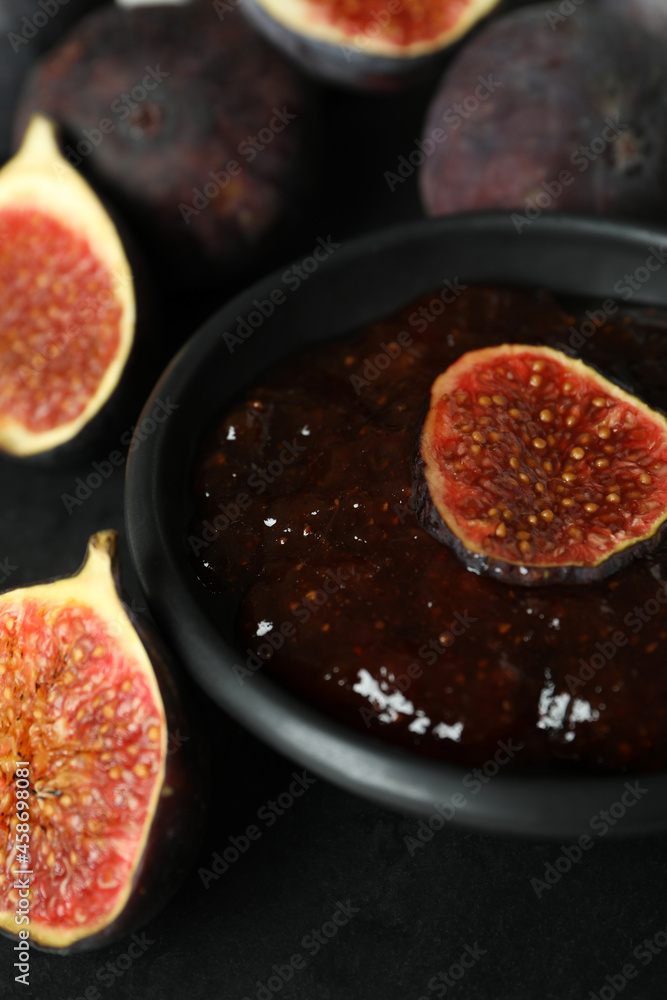 Bowl of fig jam and ingredients, close up Bowl of fig jam and ingredients, close up