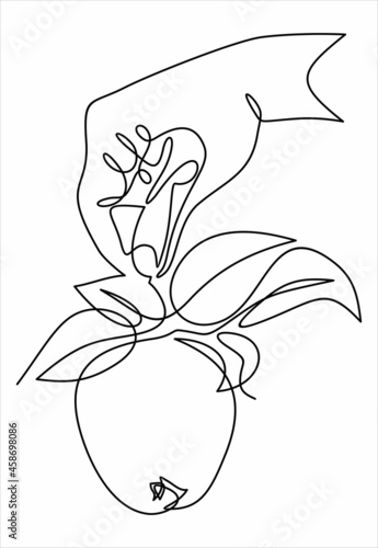 Continuous one line drawing. Abstract hand holding apple. Vector illustration