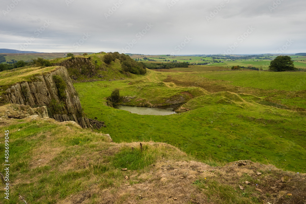 Peel Crags above Once Brewed on Hadrian's Wall Walk