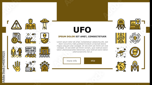 Ufo Guest Visiting Landing Web Page Header Banner Template Vector. Ufo Spaceship And Alien, Experimental Area Zone 51 And Laboratory, Space Station And Planet Illustration