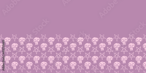 Vector pink skulls pentagram border repeat pattern