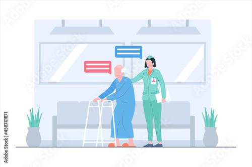 Nurses helping old patients at hospital illustration © rifkyns