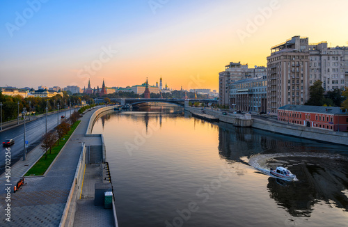 Moscow Kremlin, Kremlin Embankment and Moscow River in Moscow, Russia. Architecture and landmark of Moscow © Ekaterina Belova