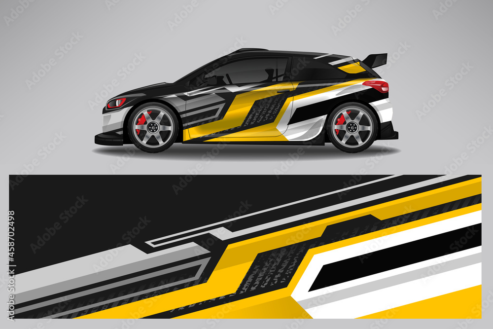 Wrap car vector design decal. Graphic abstract line racing background design for vehicle, race car, rally, adventure livery camouflage.