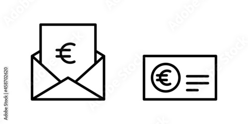 Paycheck Logo outline icon. Banking checkbook template or cheque book and financial transfers