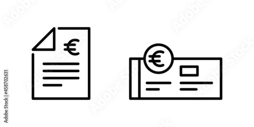 Paycheck Logo outline icon. Banking checkbook template or cheque book and financial transfers