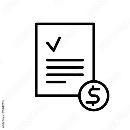 Paycheck Logo outline icon. Banking checkbook template or cheque book and financial transfers