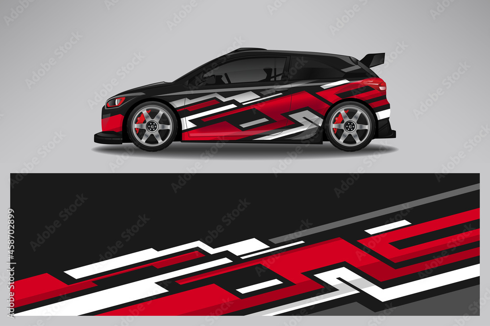Obraz premium Wrap car vector design decal. Graphic abstract line racing background design for vehicle, race car, rally, adventure livery camouflage.