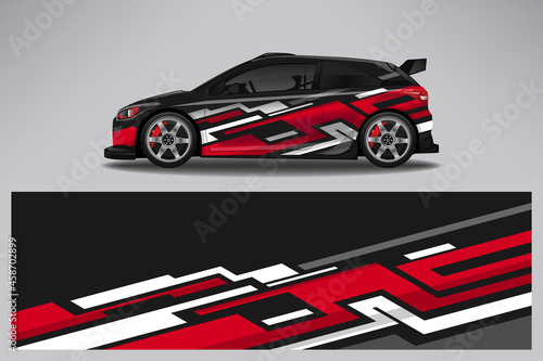 Fototapeta Naklejka Na Ścianę i Meble -  Wrap car vector design decal. Graphic abstract line racing background design for vehicle, race car, rally, adventure livery camouflage.