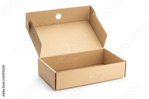 Open cardboard box isolated on white background