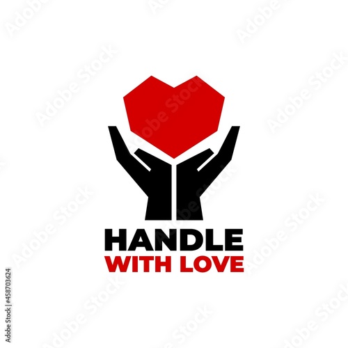 illustration of a hands lifting a love symbol. good for any business related to love, heart or for 'handle with care' sign.