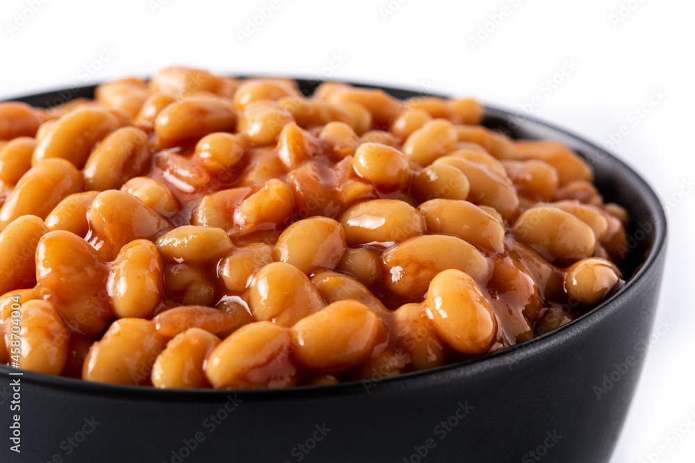 White beans in tomato sauce in bowl isolated on white background White beans in tomato sauce in bowl isolated on white background