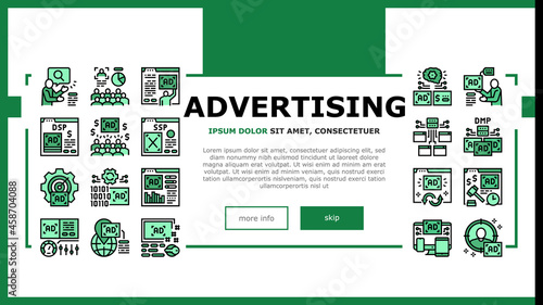 Programmatic Advertising Service Landing Web Page Header Banner Template Vector. Audience Programmatic Advertising And Analytics, Optimization And Remarketing, Digital Advertise Illustration