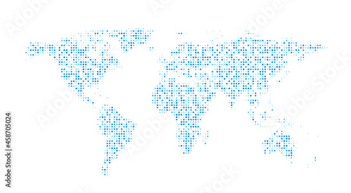 Abstract blue halftone dotted world map.