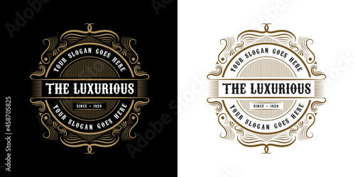 Vintage ornamental vector with floral ornament Suitable for whiskey, liquor, beer, brewery, wine, barber shop, coffee shop, tattoo studio, salon, boutique, hotel, shop signage engraving illustration