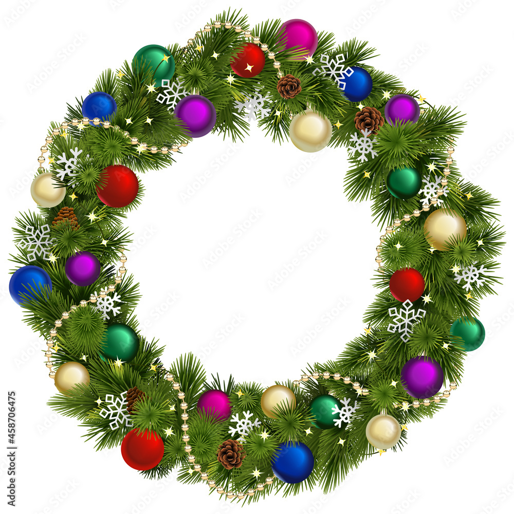 Vector Christmas Wreath with Colorful Baubles