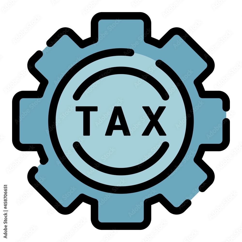 Tax gear icon. Outline tax gear vector icon color flat isolated Tax gear icon. Outline tax gear vector icon color flat isolated