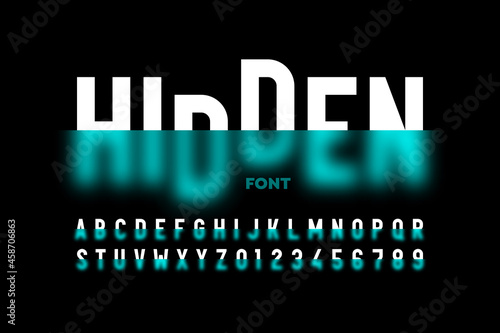 Half blurred font design, hidden alphabet, letters and numbers vector illustration