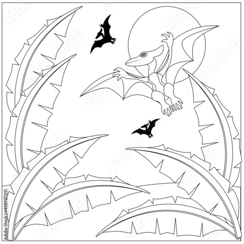 Dinosaur pterodactyl vector coloring book.