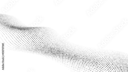 Wave of moving dots. Abstract white background. Vector 3d illustration.