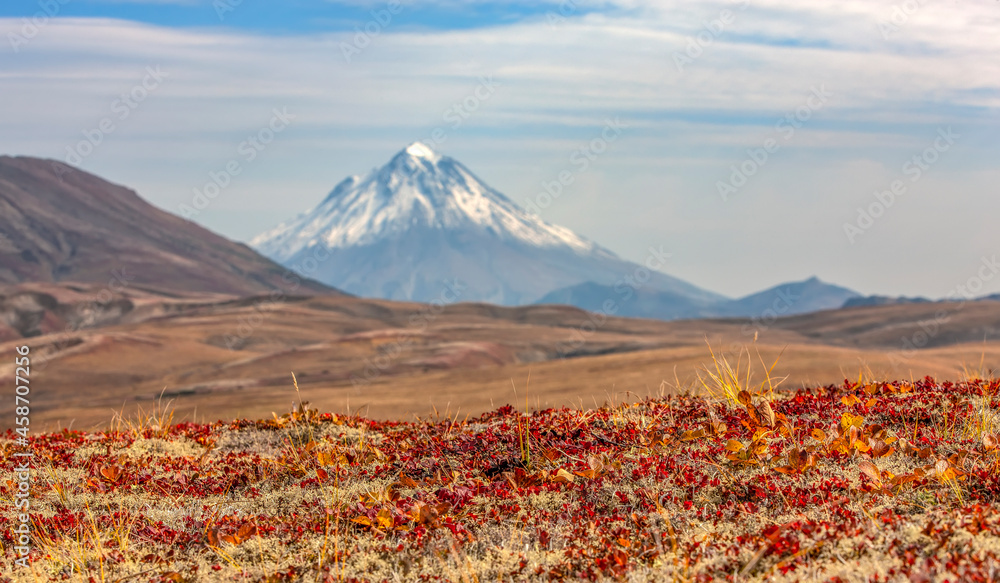 Fototapeta premium Vilyuchinsky volcano in autumn. Kamchatka peninsula. Selective focus