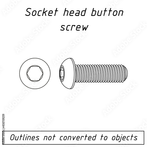 socket head button screw fastener outline blueprint