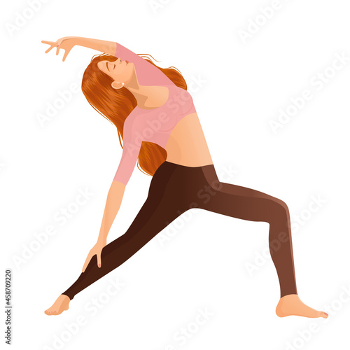 Illustration of a girl dancer on a white background. The concept of yoga, meditation, sports, healthy lifestyle, dance, dance moves, fitness, exercise, gymnastics, workout