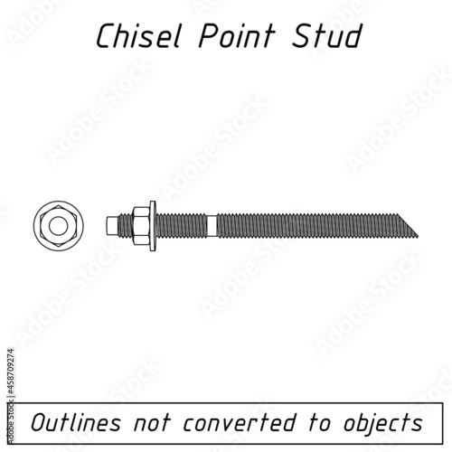 chisel point stud fastener outline blueprint