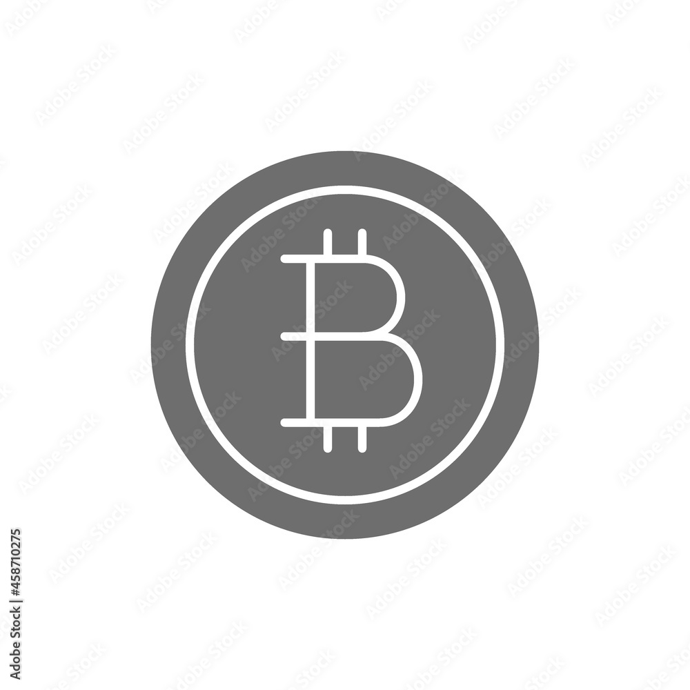 Hand with bitcoin coin, cryptocurrency grey icon. Hand with bitcoin coin, cryptocurrency grey icon.