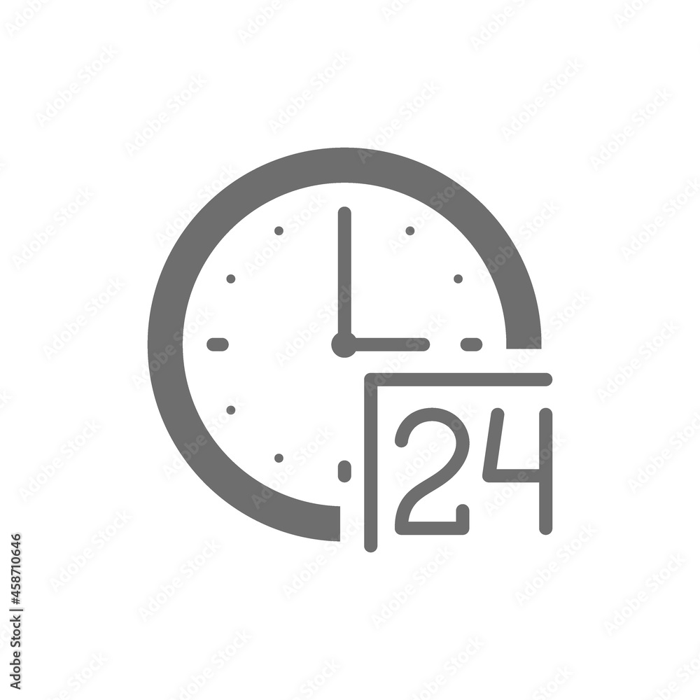 24 hours service, support time grey icon. Isolated on white background 24 hours service, support time grey icon. Isolated on white background