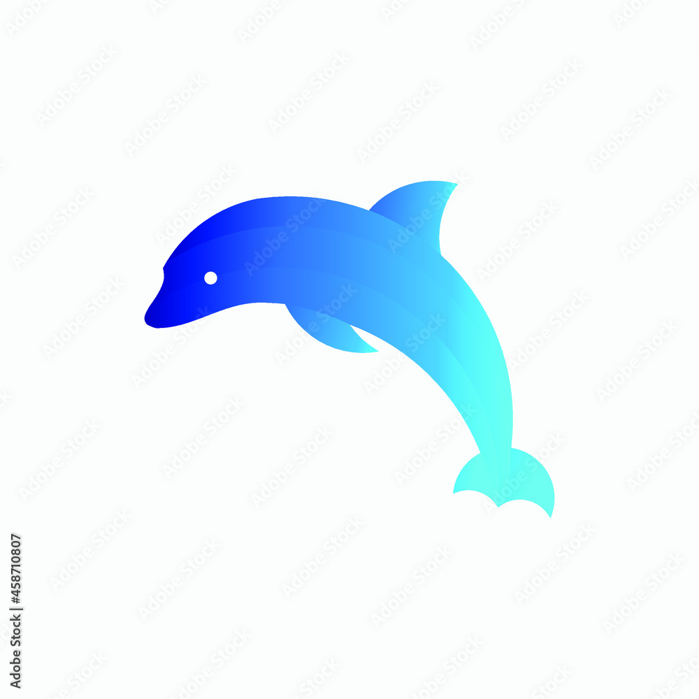 Fototapeta premium Blue Dolphin Gradient Animal Logo Design Concept in vector format. This design showcases a dolphin silhouette filled with a gradient of blues, giving it a dynamic and vibrant look. 