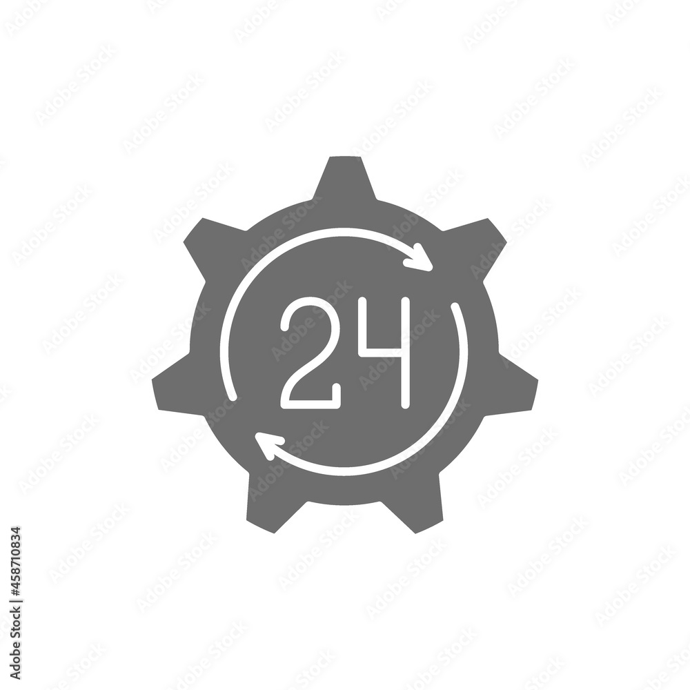 24 hours technical service, support time grey icon. 24 hours technical service, support time grey icon.