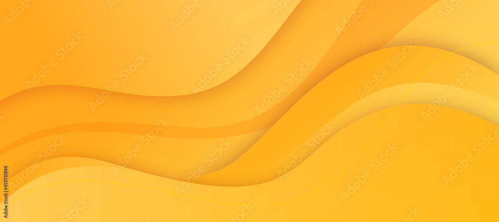 Abstract yellow background with dynamic effect texture design 3D modern wave curve futuristic graphic bright poster, banner.  Vector luxury paper cut presentation yellow background with waves. - obrazy, fototapety, plakaty 