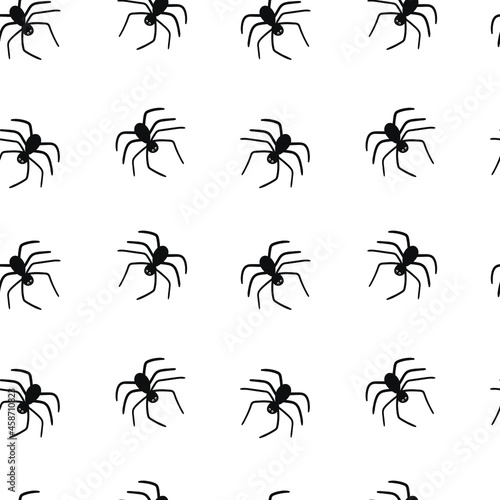 Spider seamless pattern. Vector doodle spiders pattern isolated on white background. Design for Halloween decor, greeting card, textile, wrapping paper.