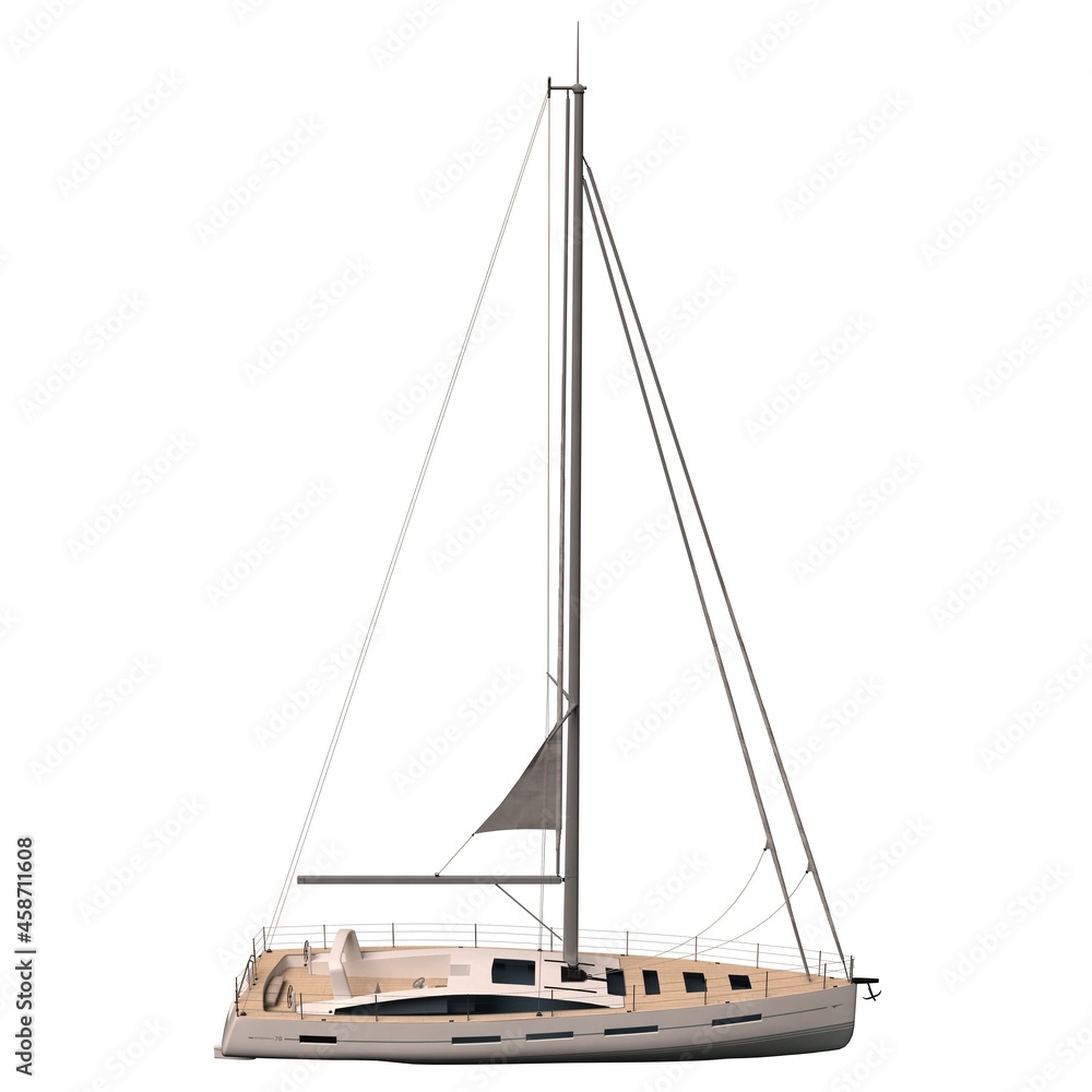 Sailing yacht isolated on white background 3d illustration