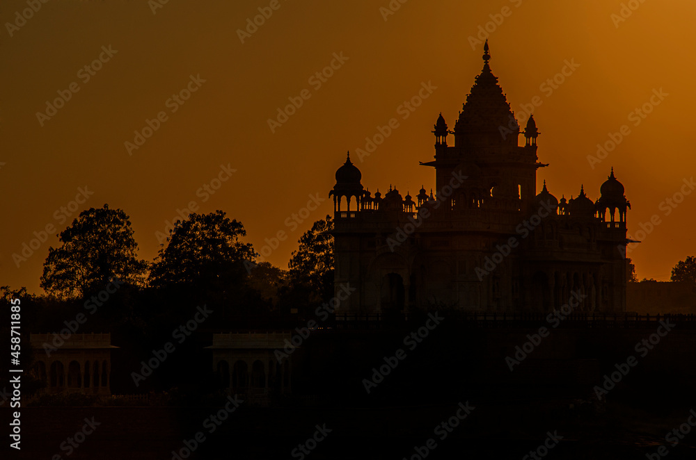 Beautiful Silhouette of Jaswant Thada at Meherangad fort, Jodhpur, Rajasthan, India.