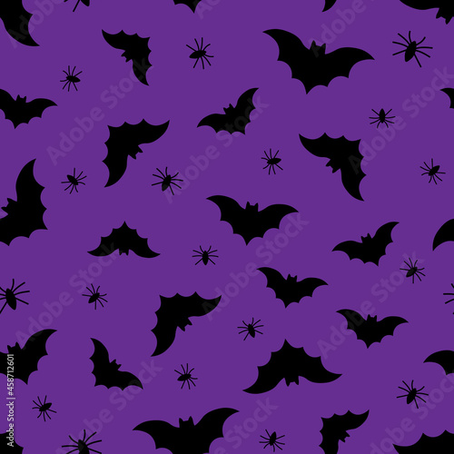 Seamless pattern halloween bats spider vector illustration