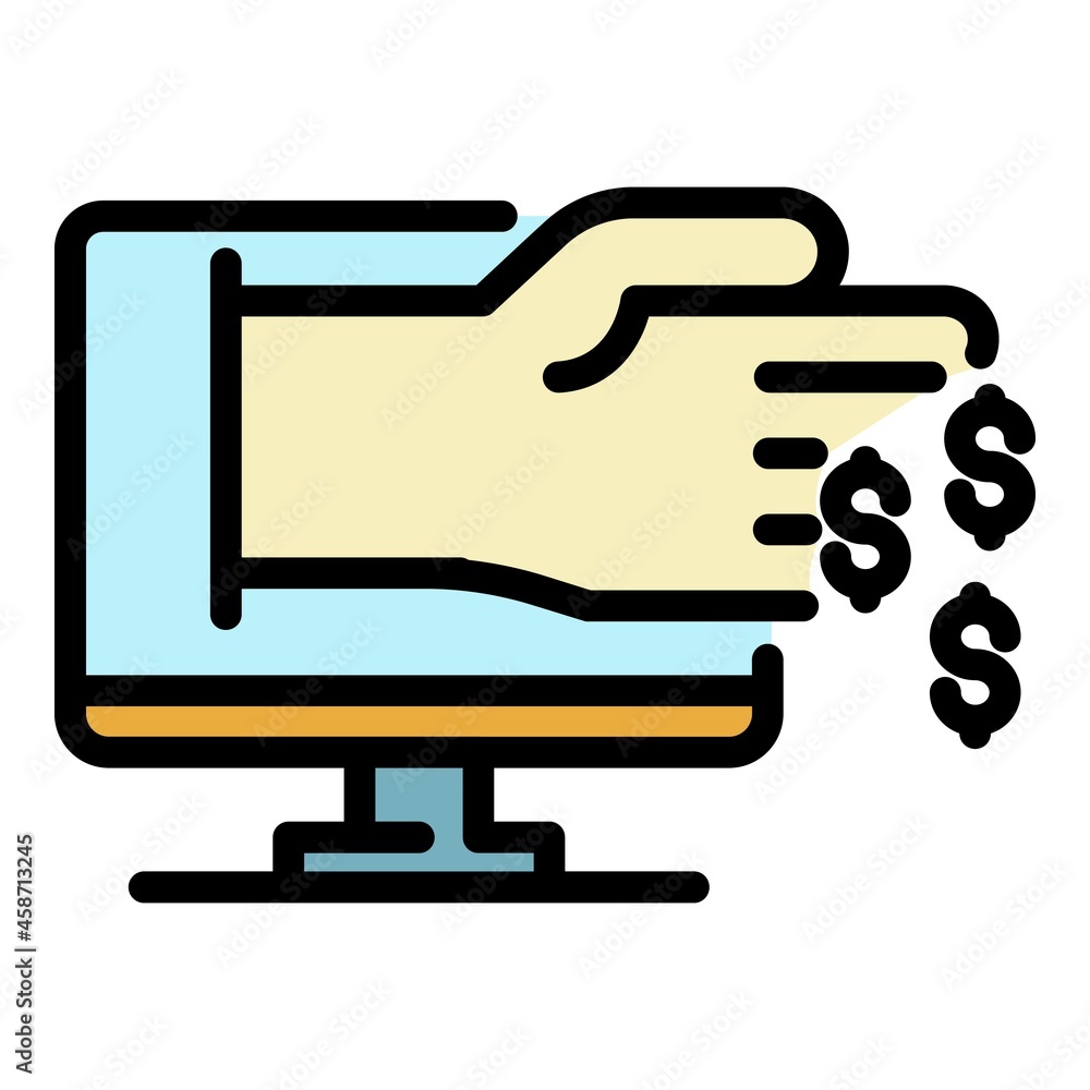 Online money give icon. Outline online money give vector icon color flat isolated Online money give icon. Outline online money give vector icon color flat isolated