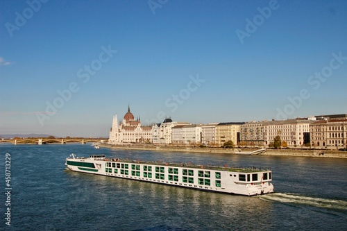 hungarian parliament building from Danubio river cruise boat photo