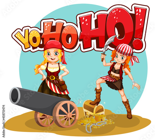 Pirate girls cartoon character with Yo-ho-ho speech