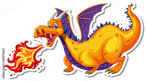 Fototapeta Naklejka Na Ścianę i Meble -  Dragon blowing fire cartoon character sticker