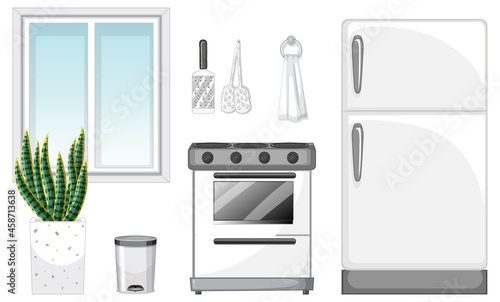Kitchen furniture set for interior design on white background