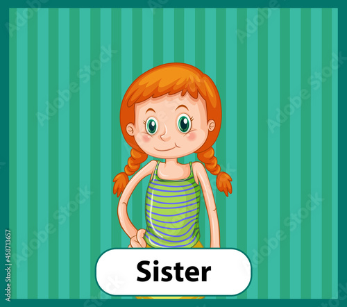 Educational English word card of sister