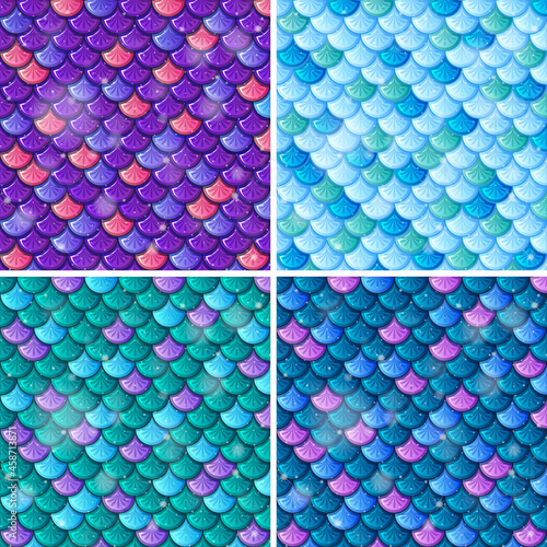Set of fish scale seamless pattern background