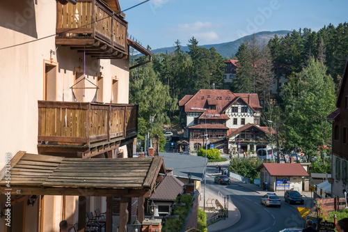 Houses and hotels on the streets of Karpacz, spa town and ski resort in Lower Silesian, Poland, September 2021 photo