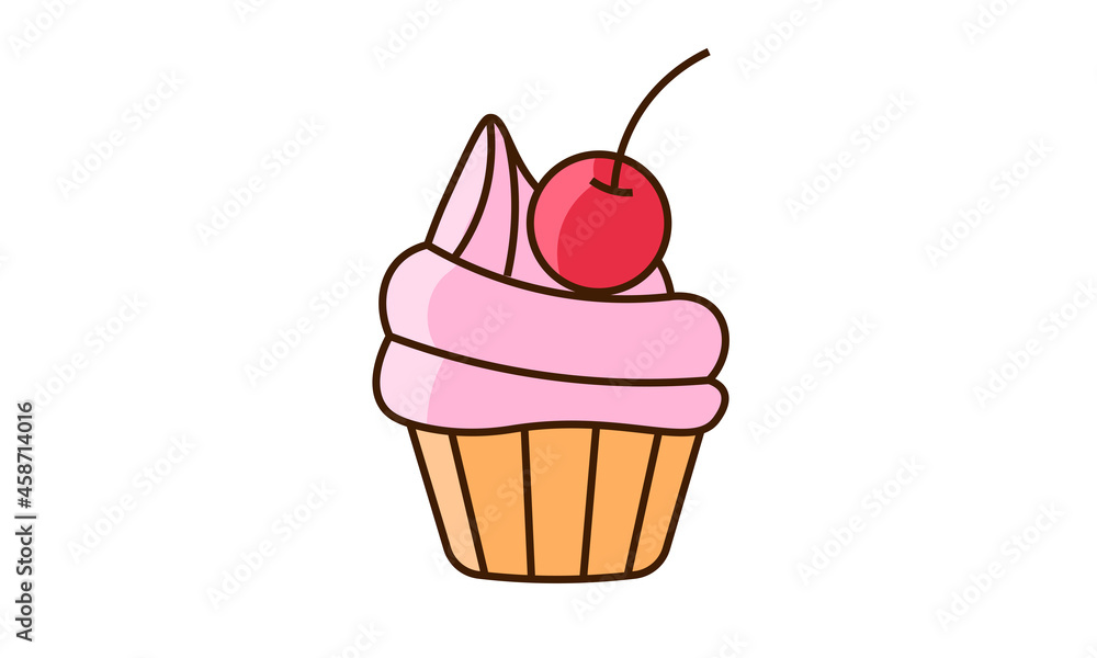 Cupcake with cream and cherry for pins, stickers and icons Cupcake with cream and cherry for pins, stickers and icons
