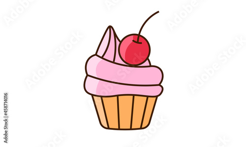 Cupcake with cream and cherry for pins, stickers and icons